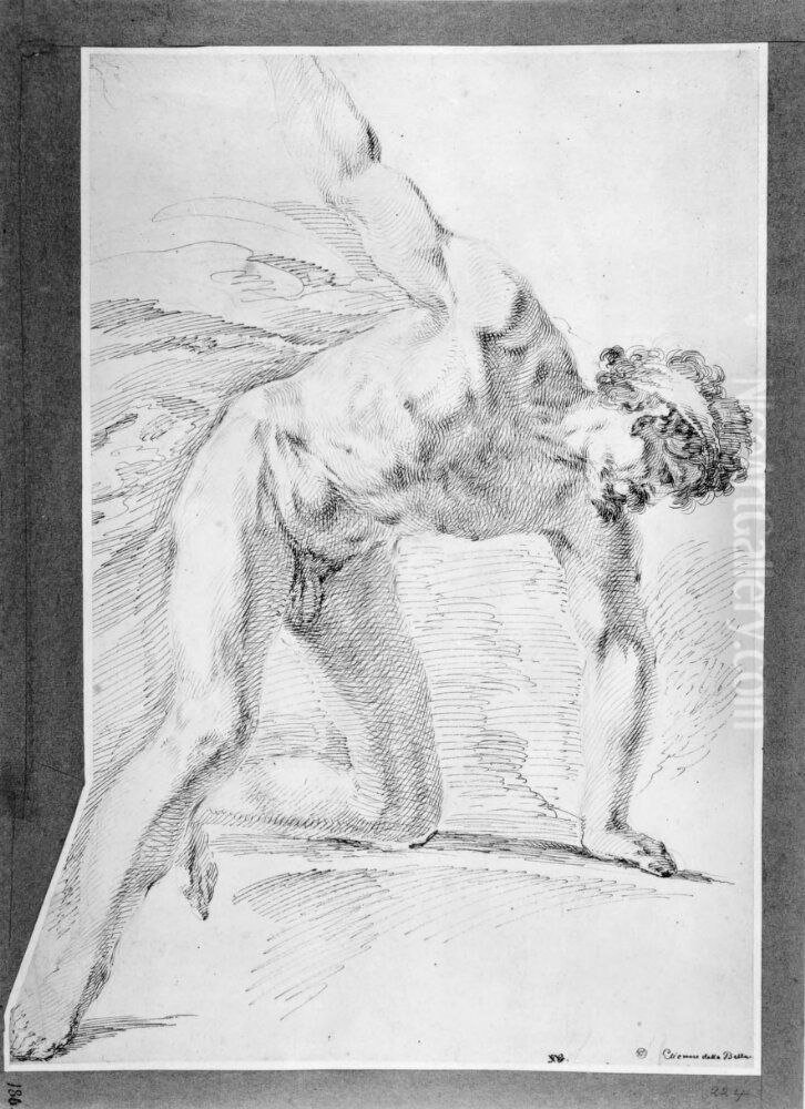 Study of a crouching male nude Oil Painting by Stefano della Bella