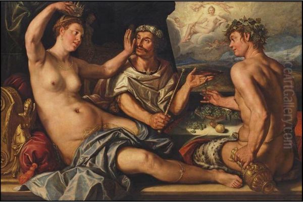 Apame Usurps the King's Crown or The Four Powers Oil Painting by Hendrik Goltzius