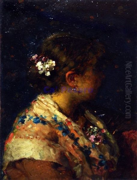 Testa di popolana Oil Painting by Luigi Nono