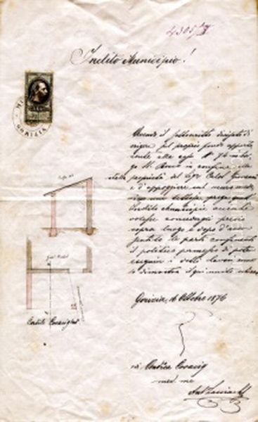 Drawing for a project for a roof in San Rocco, commissioned by Andrea Covacig Oil Painting by Antonio Lasciac
