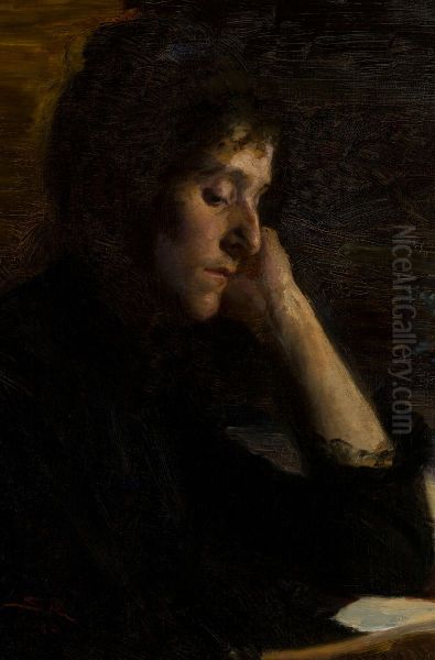 Laesende ung kvinde. Oil Painting by Peder Severin Kroyer