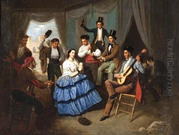 Baile en una caseta de feria Oil Painting by Manuel Cabral y Aguado Bejarano