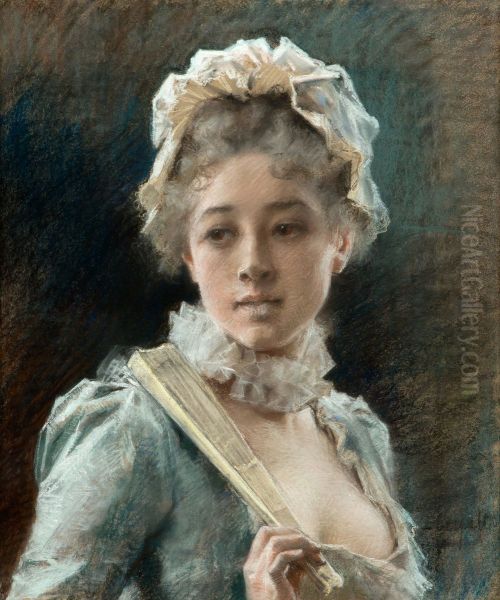Young Woman with a Fan Oil Painting by Albert Edelfelt