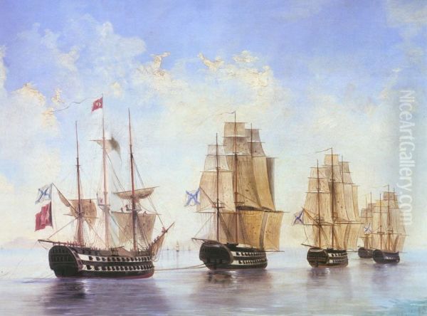 After theBattle of Athos.June 19,1807. Oil Painting by Alexey Bogolyubov
