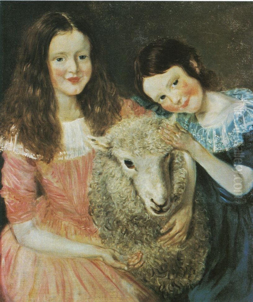 Cathinca and Anna Elisabeth Gluckstad Oil Painting by Mathias Stoltenberg