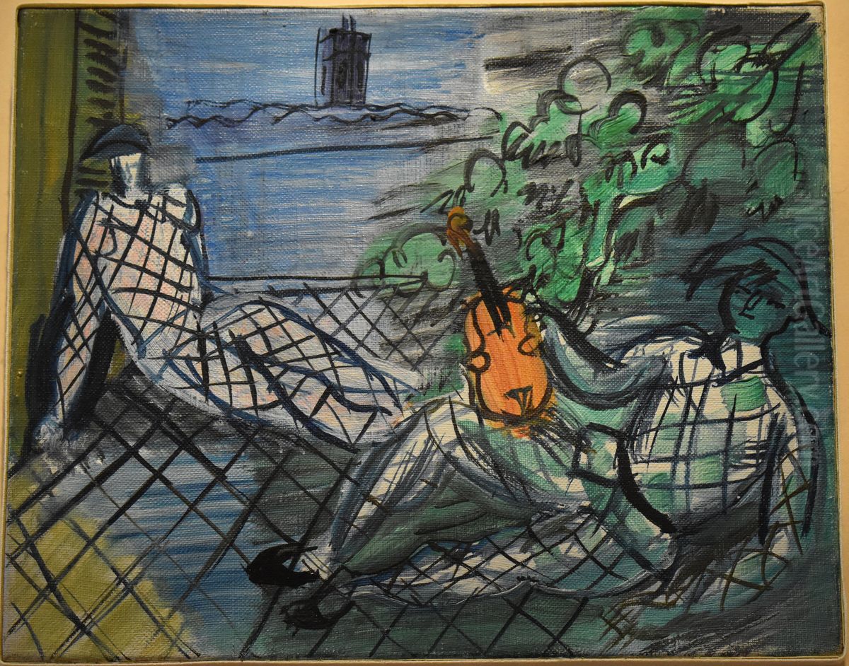 Arlequin vert et blanc au violon Oil Painting by Raoul Dufy