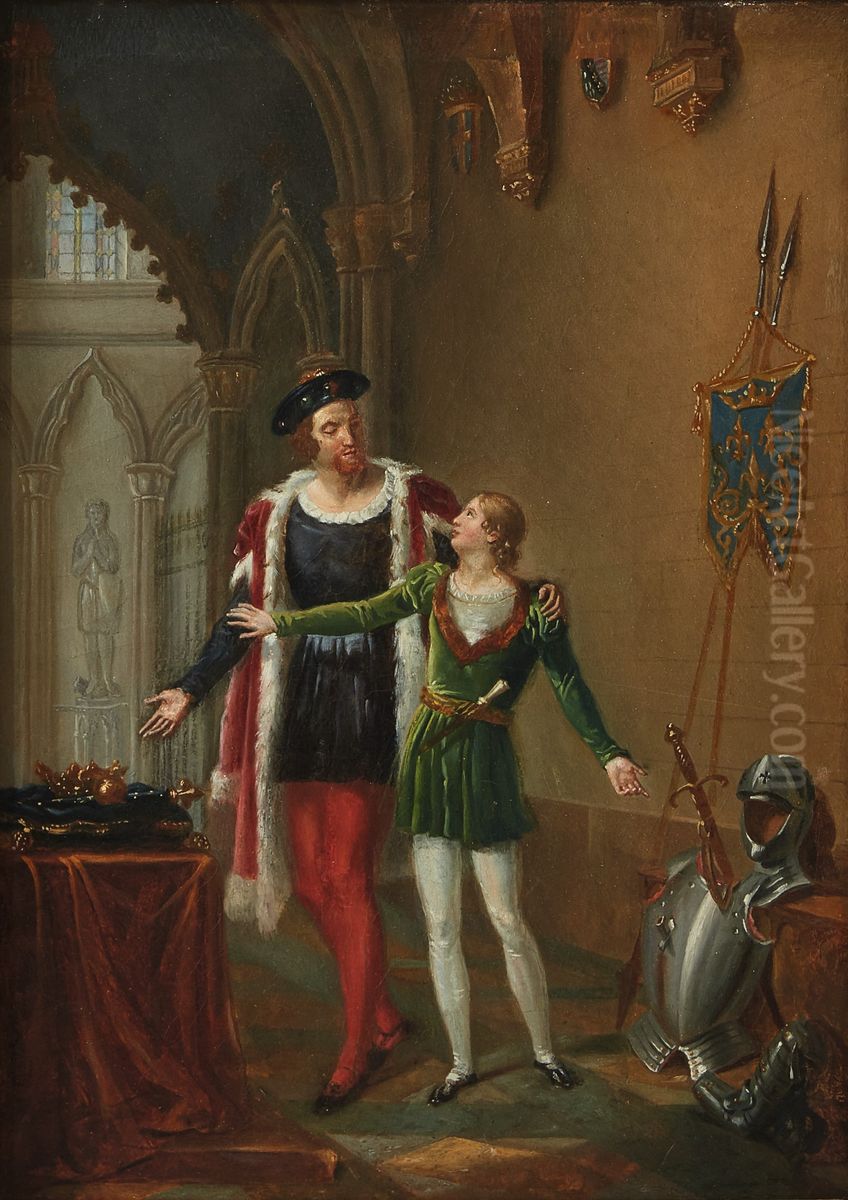 Charles V, King of France and his son Oil Painting by Claude-Jean Besselievre