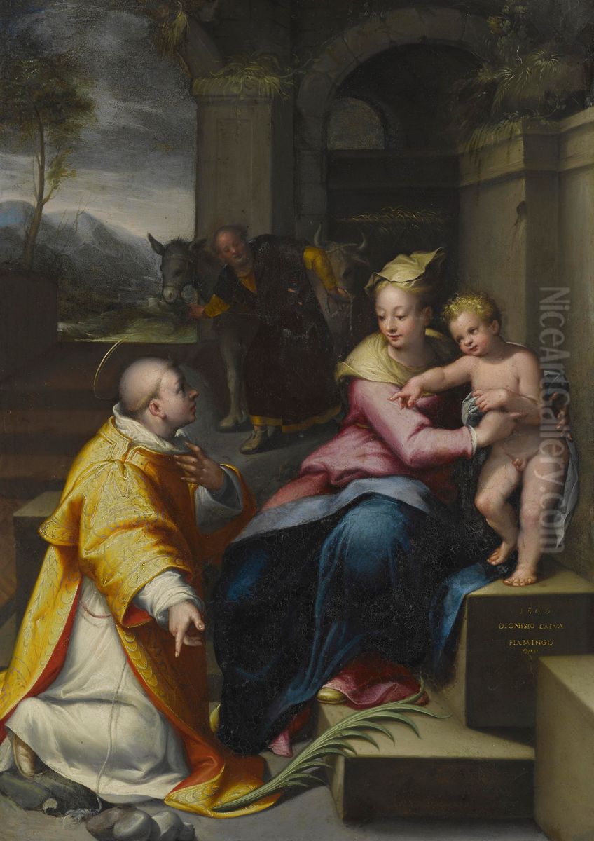 De Heilige Familie met de H. Stephanus Oil Painting by Denys Calvaert