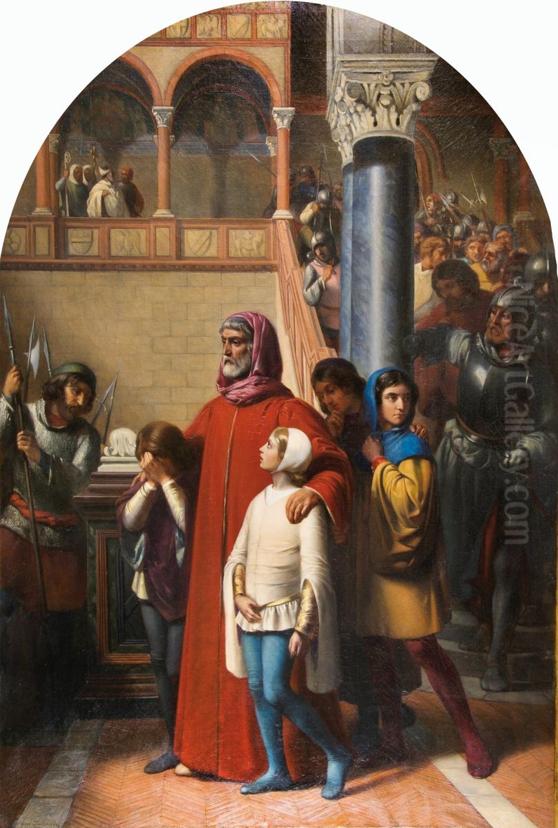 L'Arrestation du comte Hugolin Oil Painting by Henri Delaborde