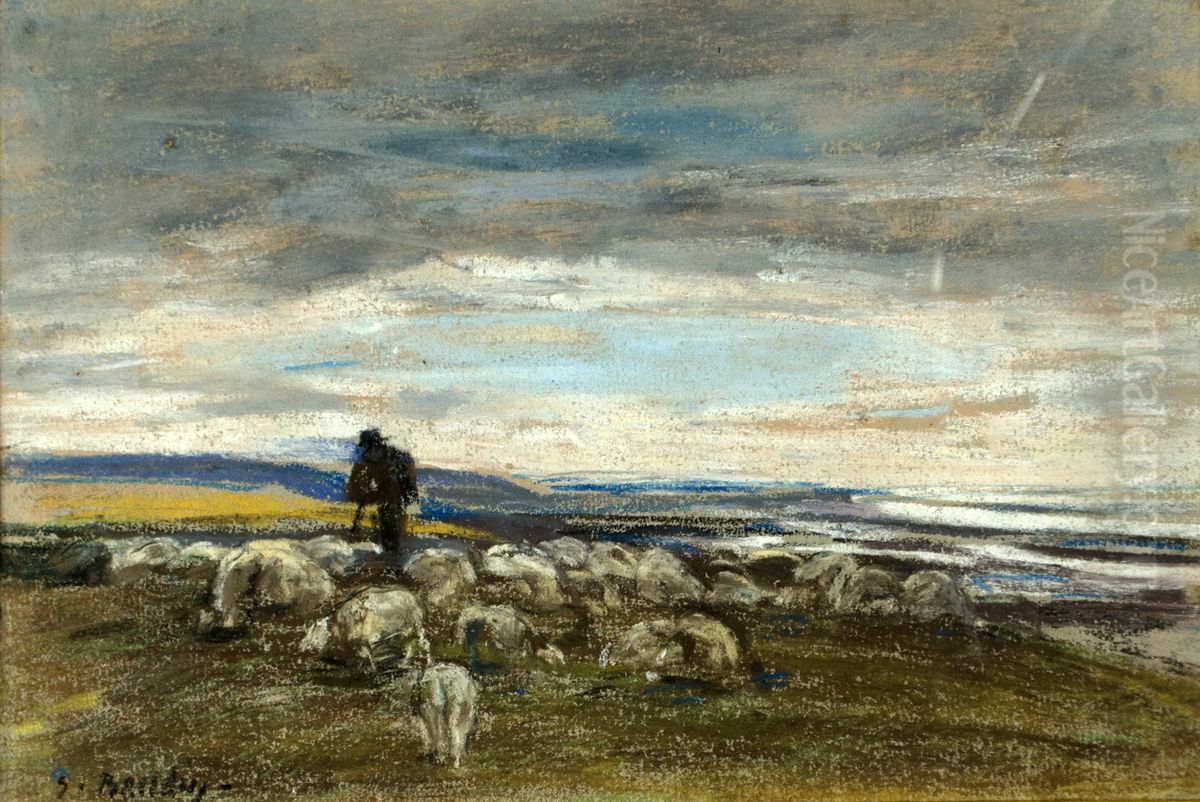 Paturage aux moutons, cote normande Oil Painting by Eugene Louis Boudin