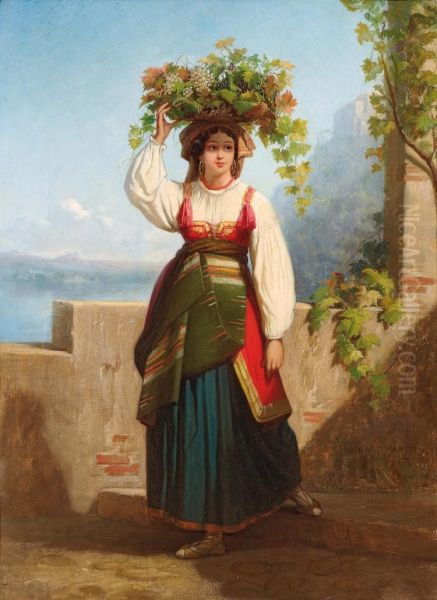 Peasant woman in a Florentine landscape Oil Painting by Dominique Papety