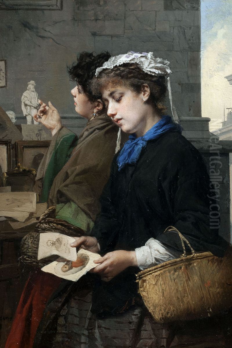 Old Milan, The antiquarian's market stall Oil Painting by Domenico Induno