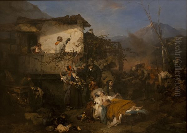 L'incendio Oil Painting by Domenico Induno