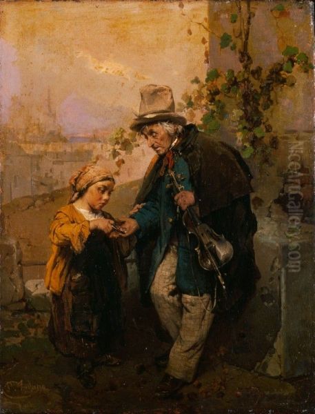 L'artista nomade (La questua) Oil Painting by Domenico Induno