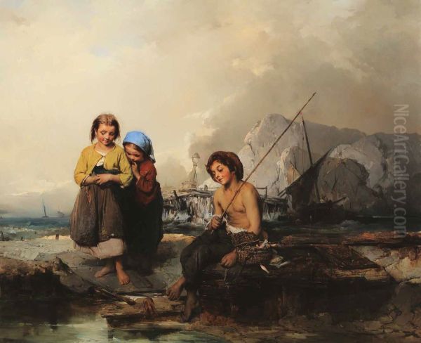 Giovani pescatori Oil Painting by Domenico Induno