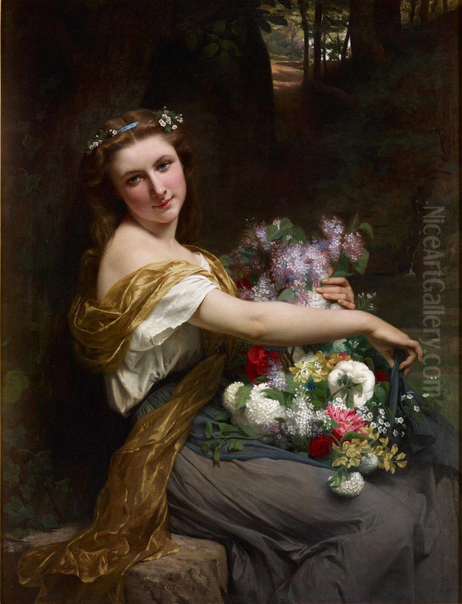 Girl with flowers Oil Painting by Pierre Auguste Cot Girl with flowers Oil Painting by Pierre Auguste Cot