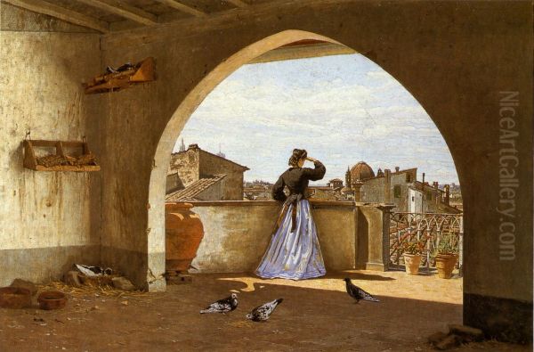 My terrace, Florence Oil Painting by Odoardo Borrani