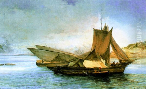 Fishing Boats Oil Painting by Ramon Marti Alsina
