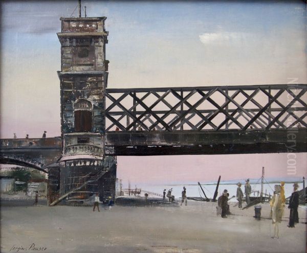 Reichsbrucke von Osten. Oil Painting by Sergius Pauser