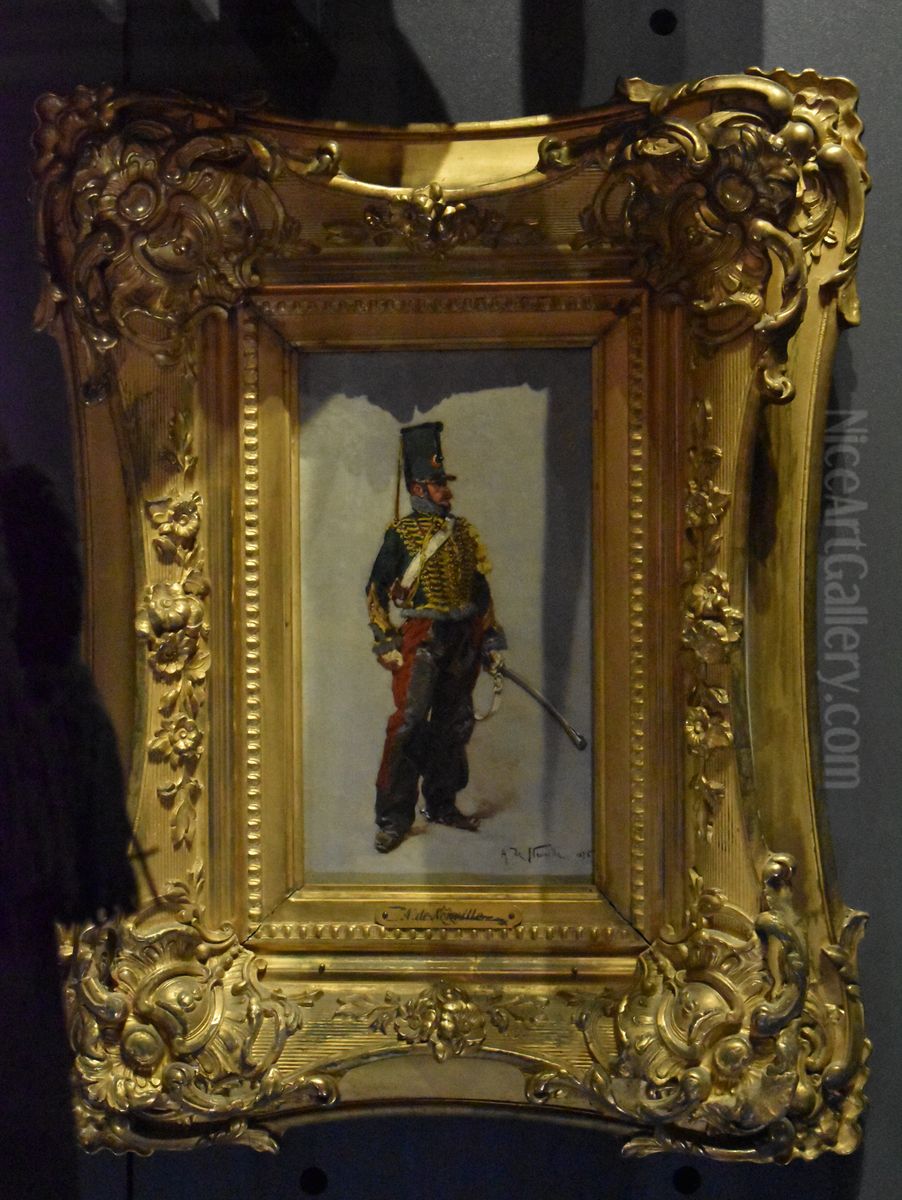 Hussard du 7e Hussards de la Monarchie de Juillet 1840-1845 Oil Painting by Alphonse de Neuville