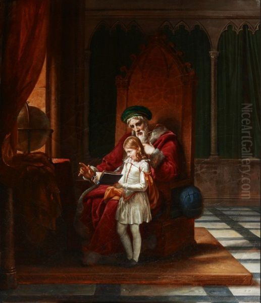 La Lecon paternelle Oil Painting by Pauline Auzou