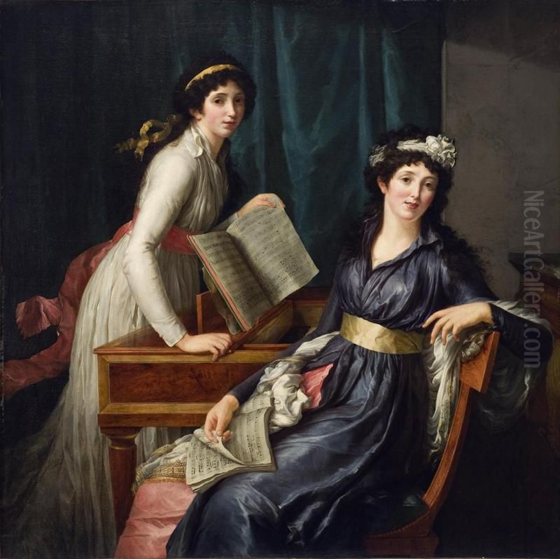Two Women Making Music Oil Painting by Pauline Auzou
