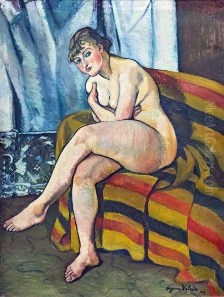 Nude sitting on a sofaFrancais:Nu assis sur un canapeItaliano:Nudo seduto su un divano Oil Painting by Suzanne Valadon