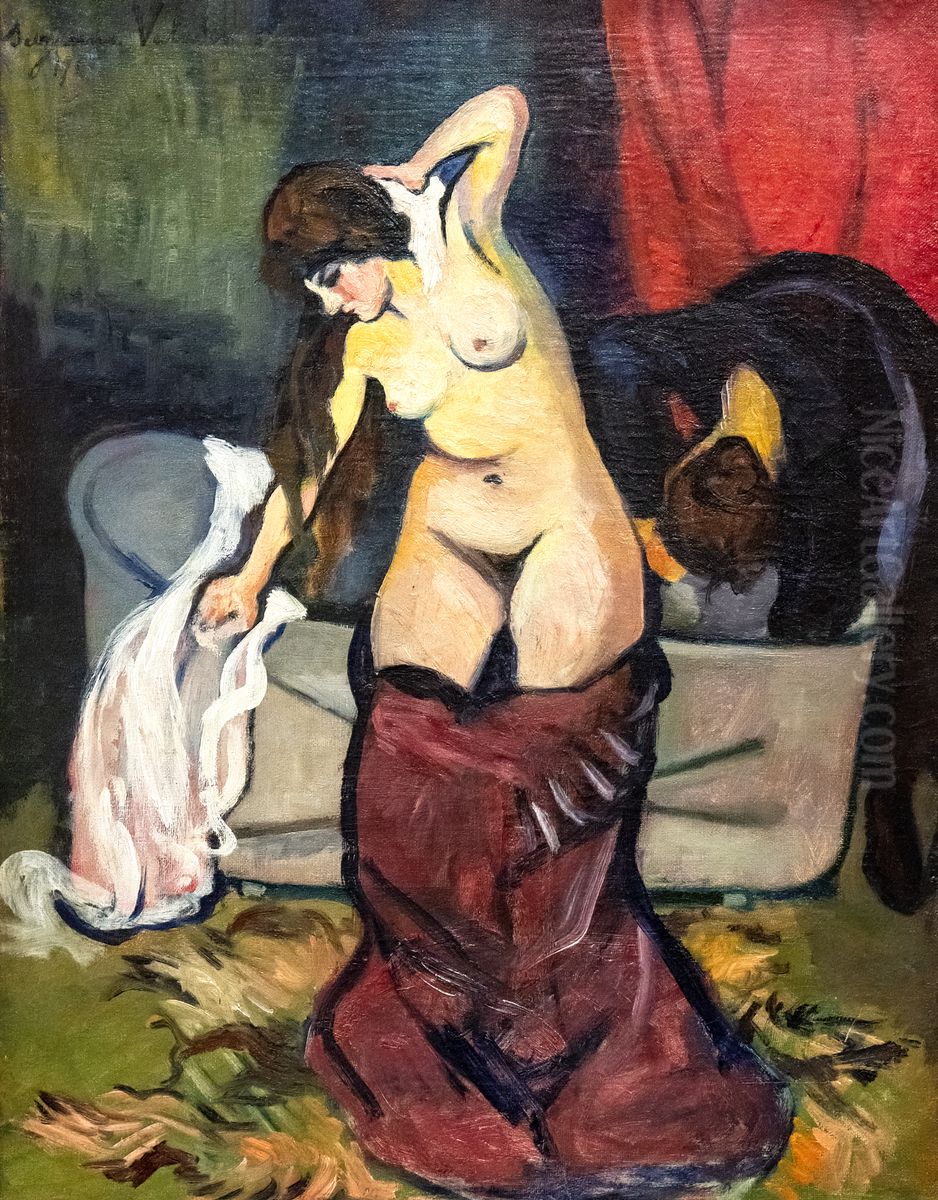 Girl in bath Oil Painting by Suzanne Valadon