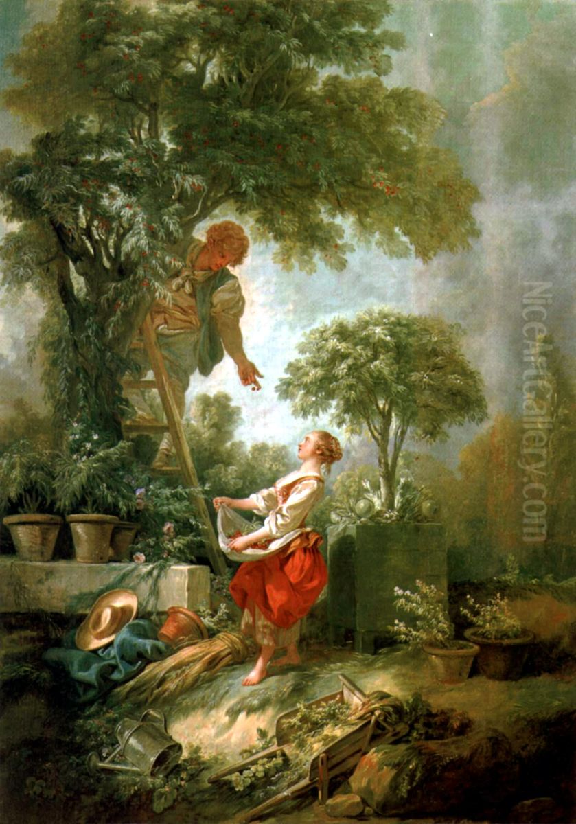 Landschaft mit Kirschpfluckerin Oil Painting by Francois Boucher