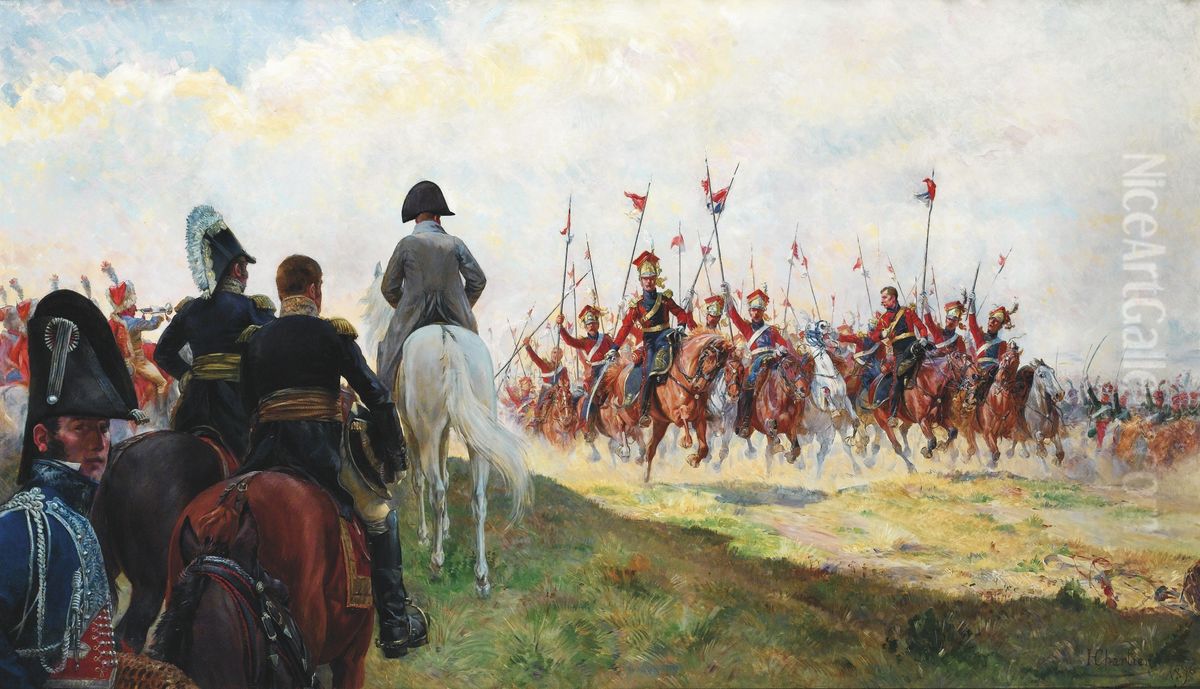 The Red Lancers after the charge at the battle of Hanau Oil Painting by Henri-Georges Chartier