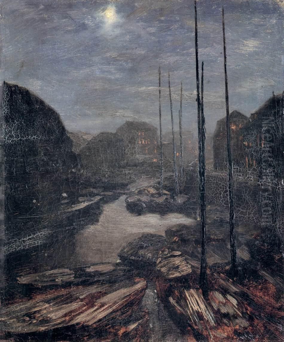 Moonlight on the Friedrichskanal in Old Berlin Oil Painting by Adolph von Menzel