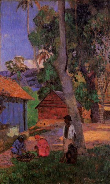 Pres des cases, ou Autour des huttes Oil Painting by Paul Gauguin