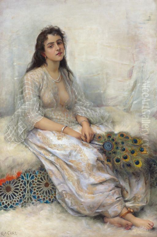 An Oriental Beauty Oil Painting by Katharine Augusta Carl