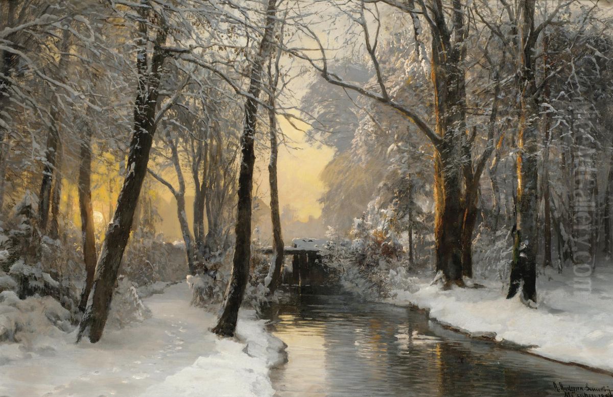 Winter woodland at dawn. Oil Painting by Anders Andersen-Lundby