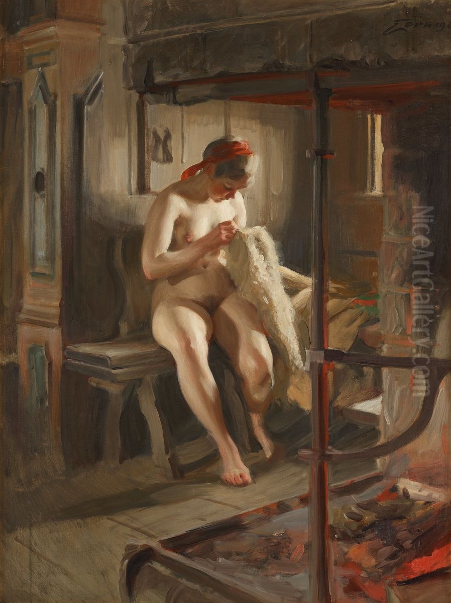 The Flea Oil Painting by Anders Zorn
