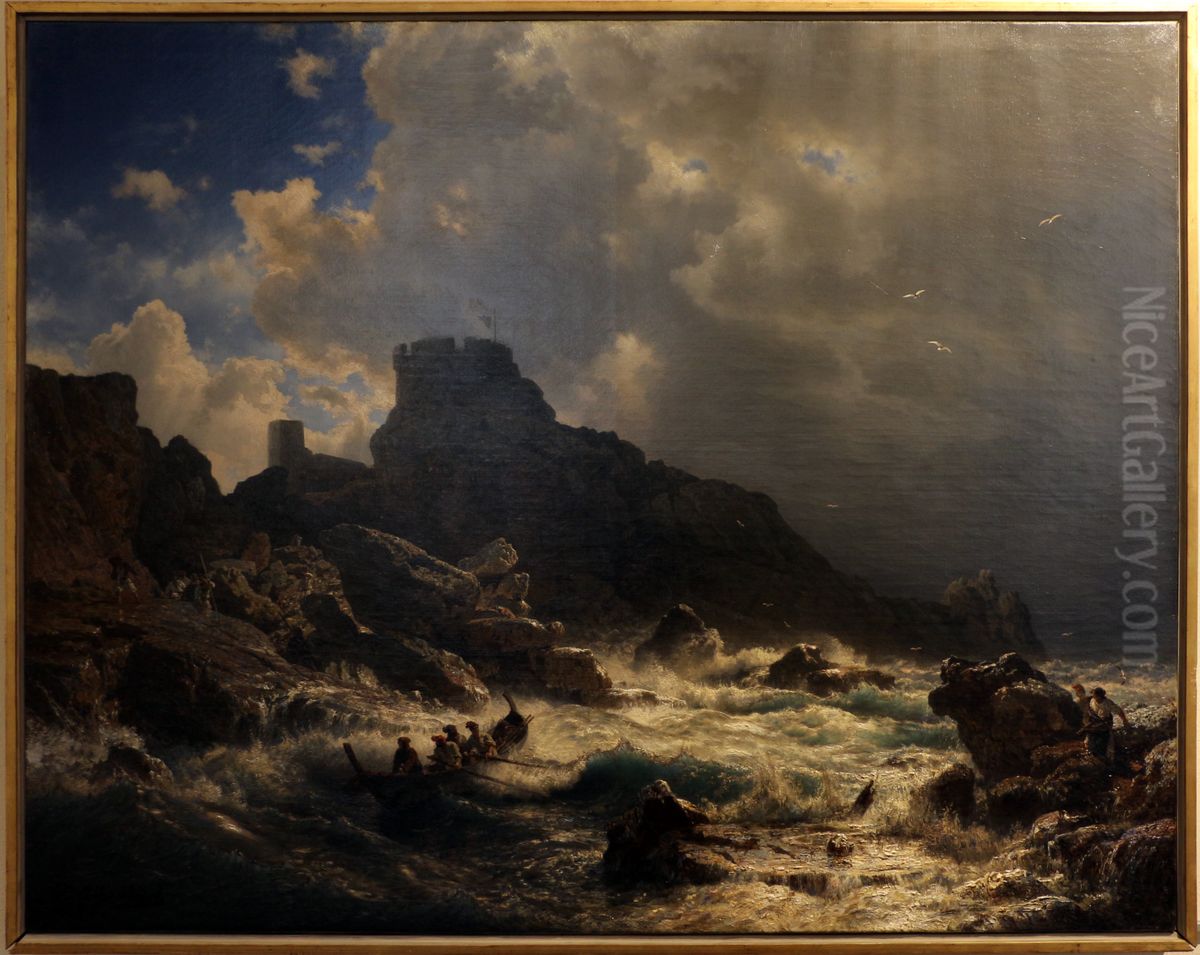 marina agitata sotto un cielo burrascoso Oil Painting by Andreas Achenbach