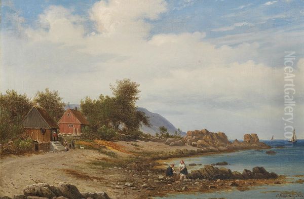 View of a coast. Oil Painting by Johan Peter Raadsig