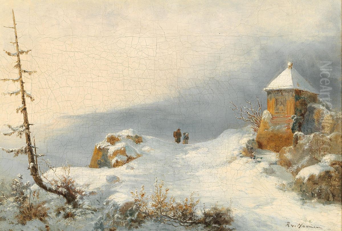 Winter Landscape Oil Painting by Remigius Adrianus Haanen