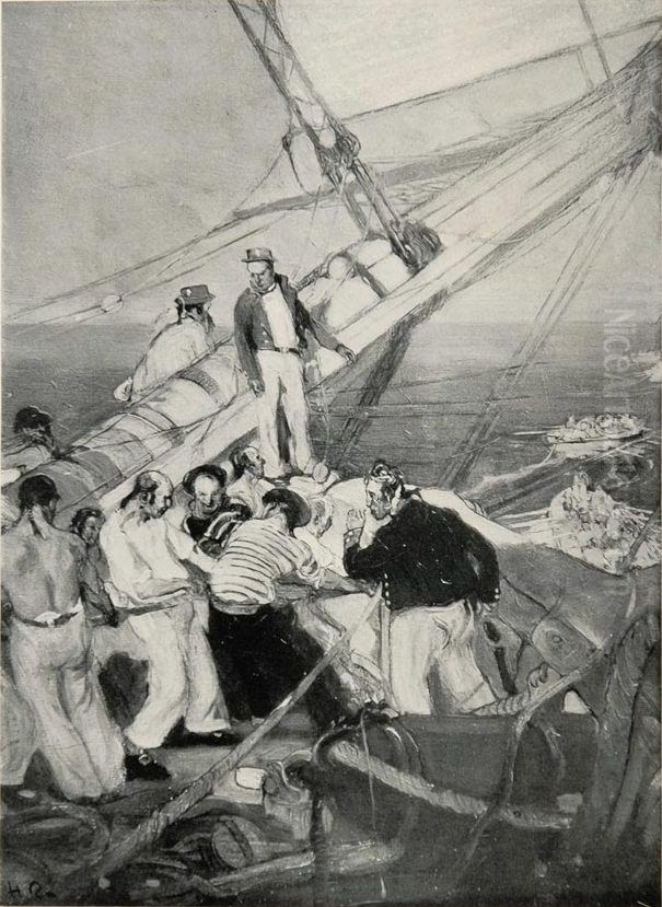 Forecastle of theConstitutionDuring the Chase-War of 1812 Oil Painting by Henry Reuterdahl
