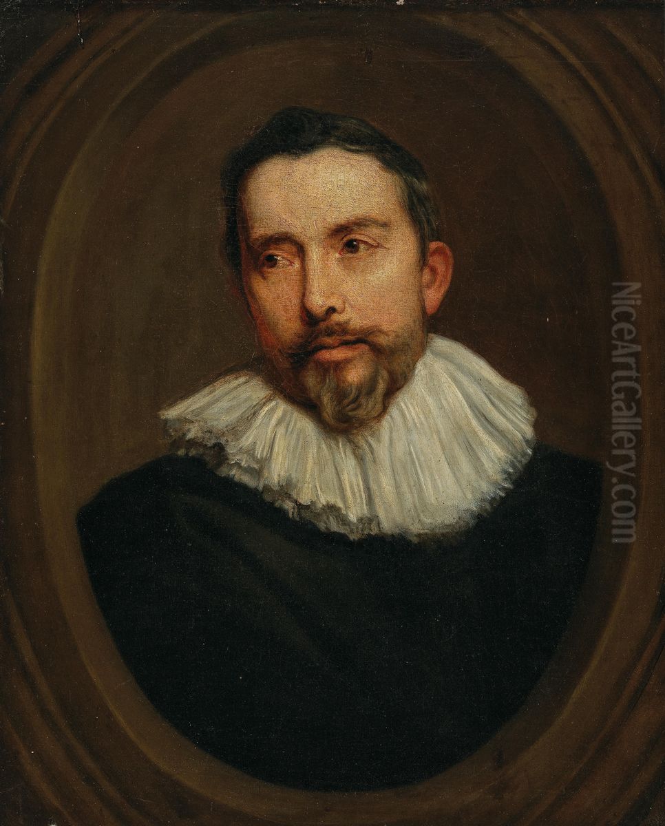 Portrait of a man in a painted oval Oil Painting by Sir Anthony Van Dyck