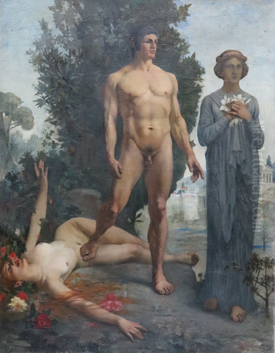 Hercule entre le Vice et la Vertu Oil Painting by Fernand Sabatte