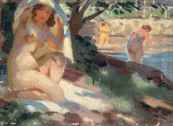 Women at the Beach Oil Painting by Santeri Salokivi