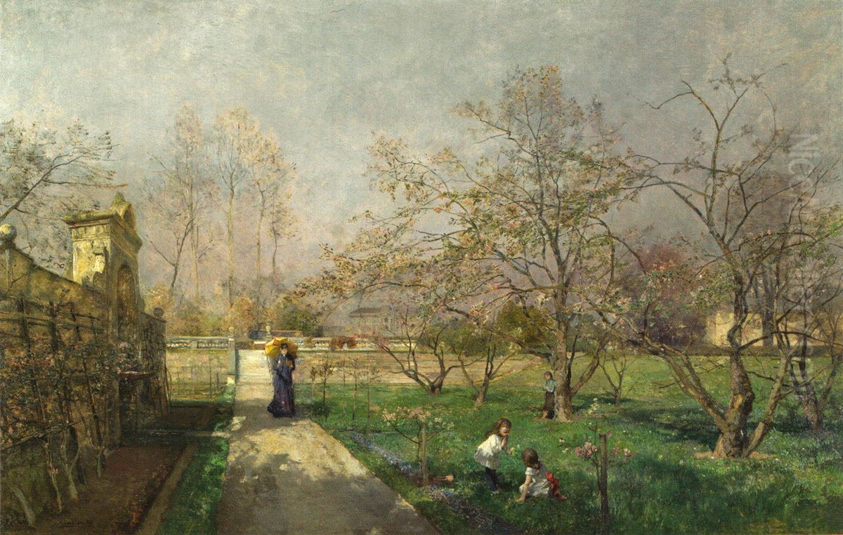 In the garden of Niederweiden castle Oil Painting by Emil Jakob Schindler