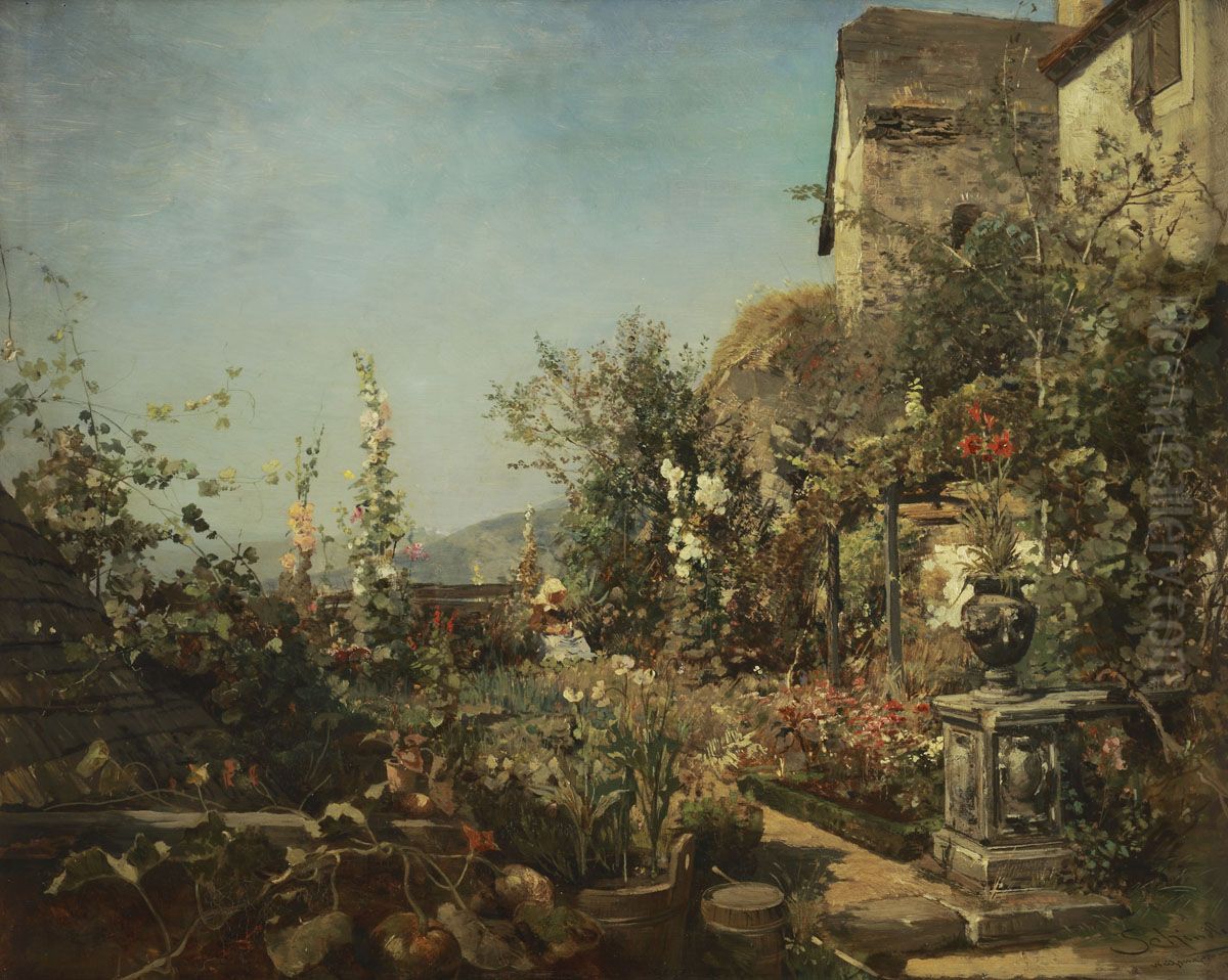 Flower garden in Weissenkirchen Oil Painting by Emil Jakob Schindler