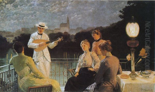 Company on the Terrace Oil Painting by Jakub Schikaneder