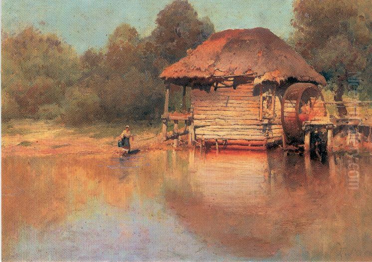 Watermill Oil Painting by Petro Levchenko