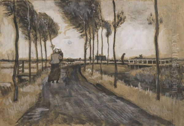 Landscape with Woman Walking Oil Painting by Vincent Van Gogh