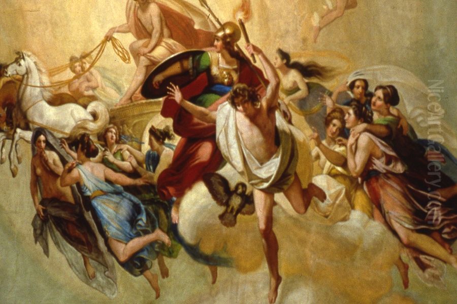 Prometeo ruba il fuoco protetto da Minerva Oil Painting by Francesco Scaramuzza