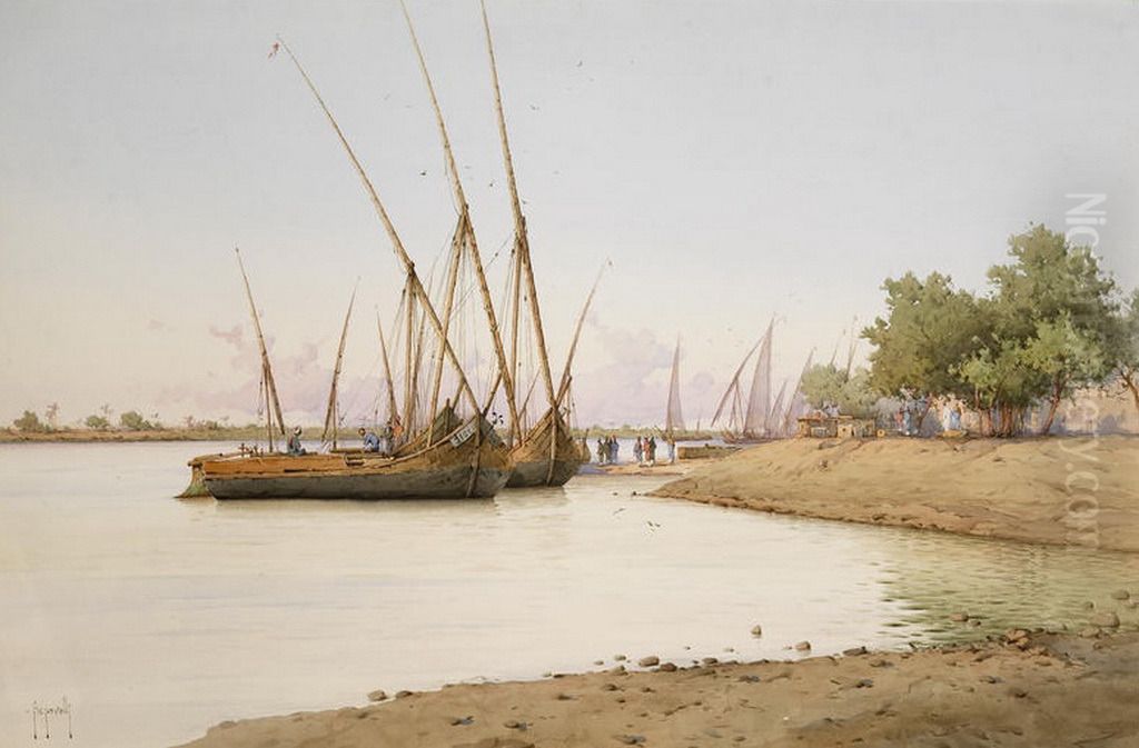 Felouks on the Nile near Cairo Oil Painting by unknown