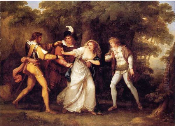 Valentine Rescues Silvia inThe Two Gentlemen of Verona Oil Painting by Angelica Kauffmann